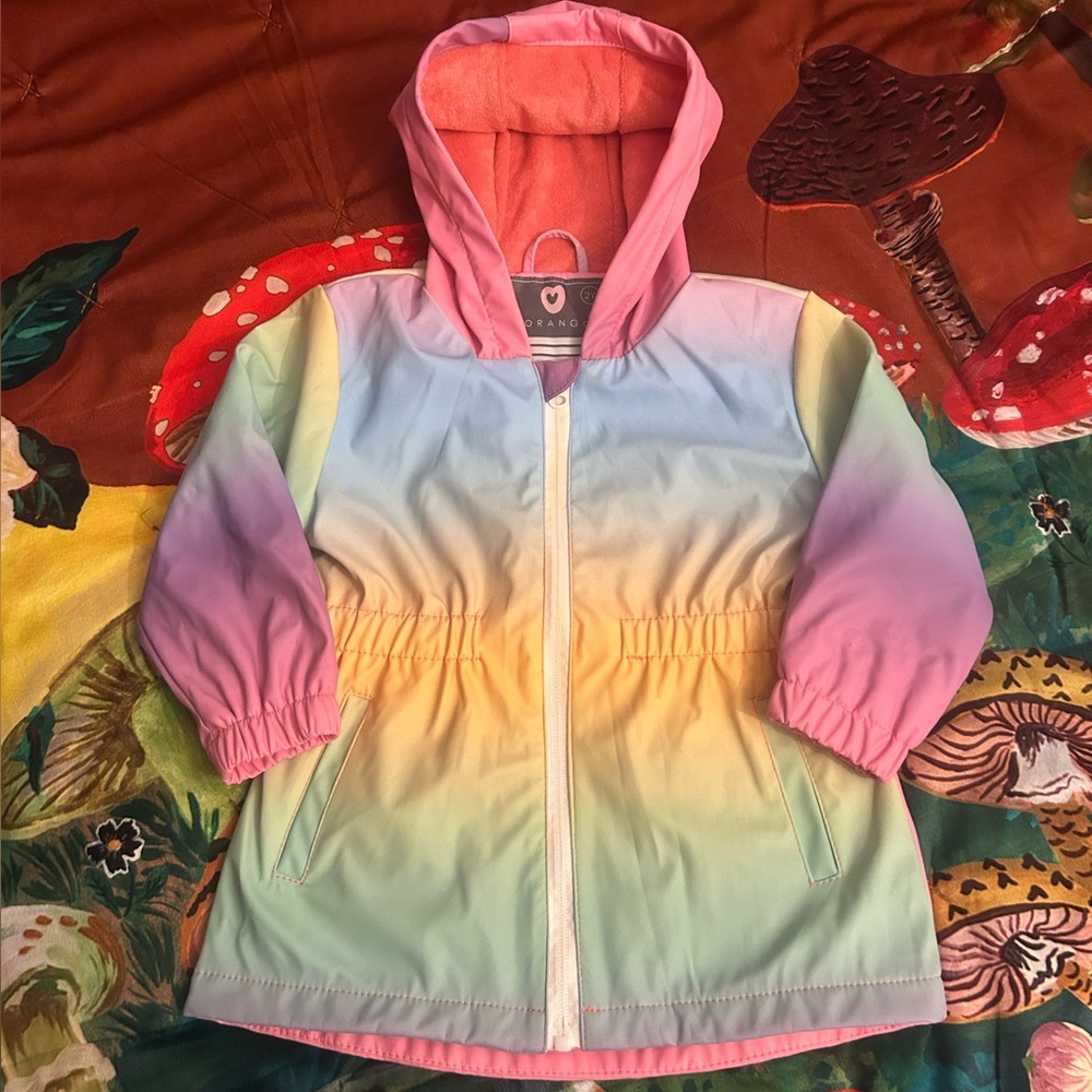 NWOT Korango Raincoat in Rainbow Ombré Fleece Lined Size 2T